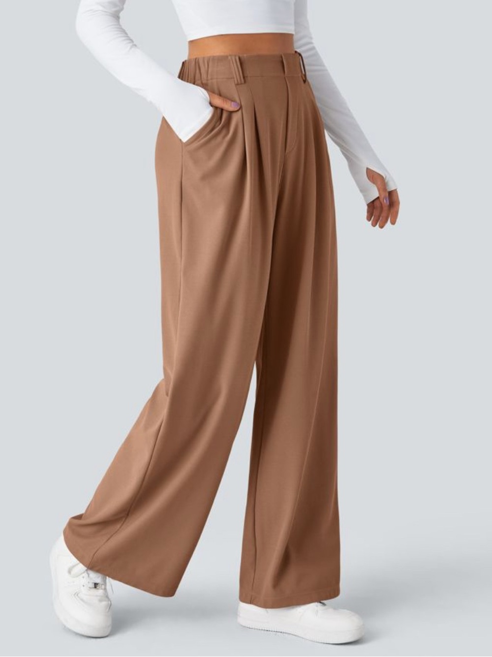 HALARA Wide Leg High-Rise Trousers in Brown